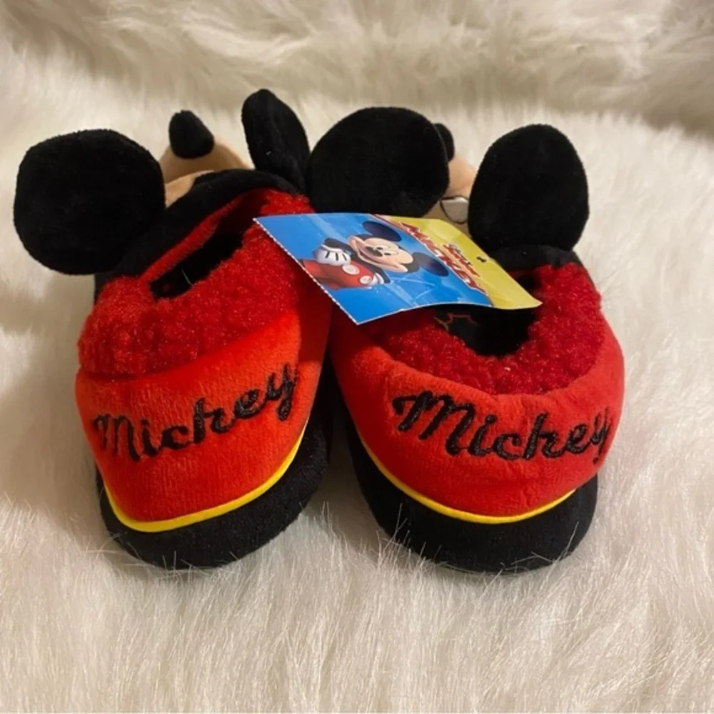 New Mickey Mouse Boys Slippers Size 11-12 Red Black Slip‎ On/Off